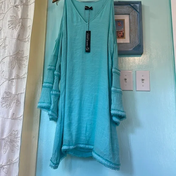 Tifanny Blue Cold Shoulder Dress - Picture 1 of 3